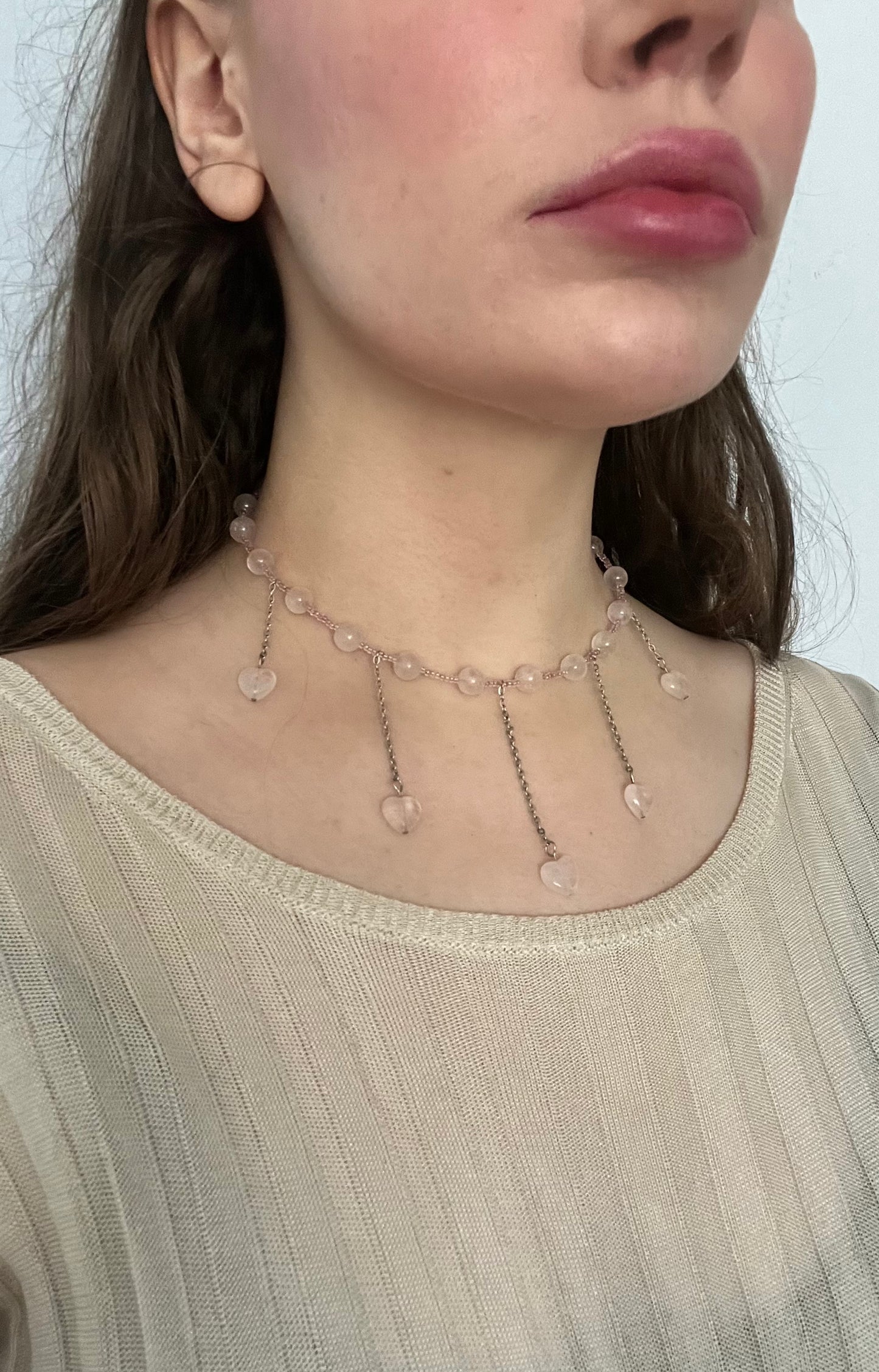 Heartdrop Rosequartz Choker Necklace