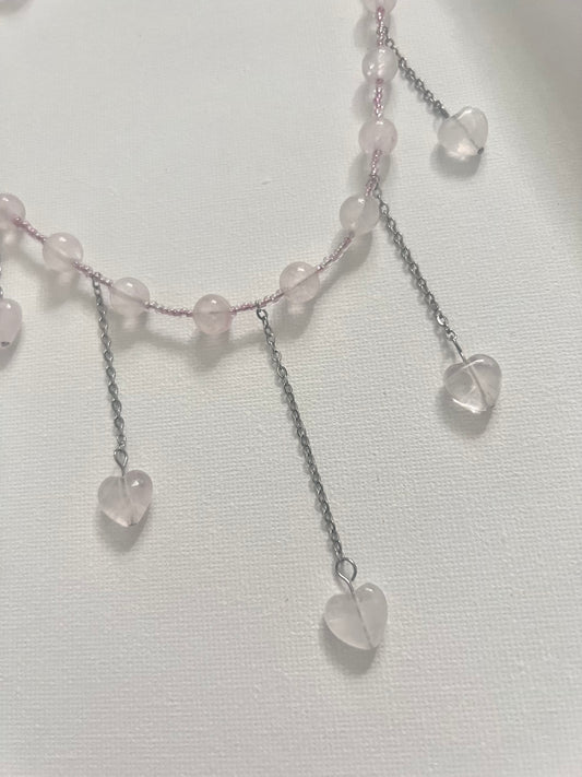 Heartdrop Rosequartz Choker Necklace